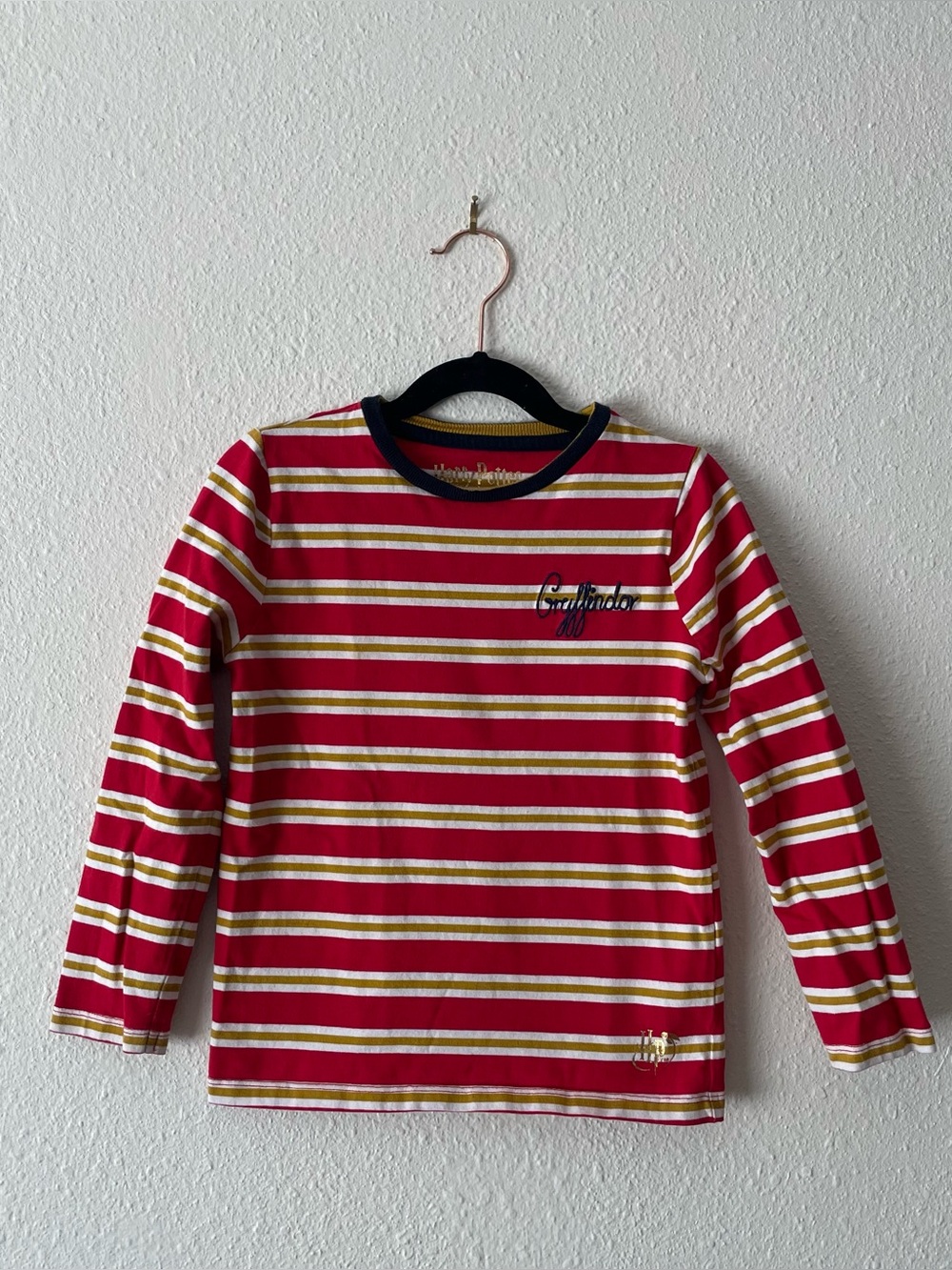 Harry Potter Mini Boden Gryffindor Striped Shirt Kids 5-6Y Red Gold Long Sleeve